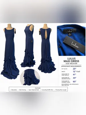 Lulus NWT Blue Cascading Ruffle Maxi Dress Medium Open Back High Low Hem thumbnail 7