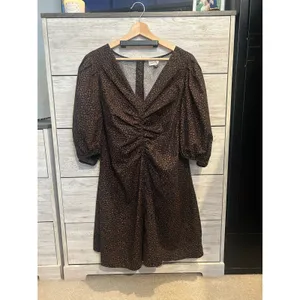Universal Threads Womens Leopard Puff Sleeve Ruched V-Neck Mini Dress Brown 16 thumbnail 2