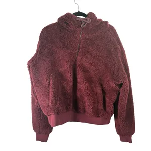 Lululemon Textured Fleece 1/2 Zip Hoodie Pullover Sweater Red Merlot‎ Womens 14 thumbnail 2