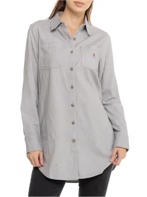 NWT Carhartt Womens Rugged Flex Relaxed Fit Midweight Flannel Tunic‎ Gray Size M thumbnail 1