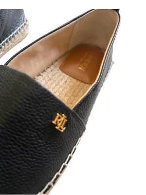 Ralph Lauren Black Leather Espadrille Slip-Ons with Natural Raffia Toe NWOT 6.5 thumbnail 3