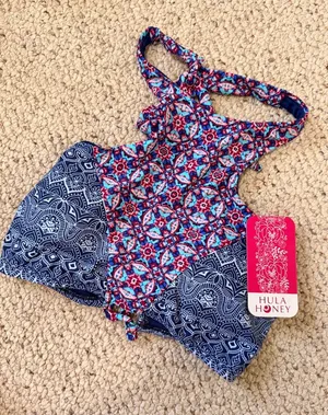 Hula Honey Bikini Top Size M Blue Pink Boho Halter Swim Top‎ NWT thumbnail 1