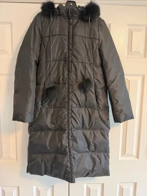 Via Spiga Women’s XS Black Long Hooded Puffer Coat Faux Fur Trim thumbnail 1