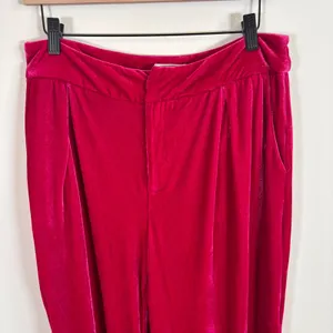 Aura Pink Velvet Wide Leg Pleated Pants High Waist Trousers Size‎ L NEW thumbnail 6