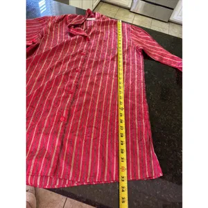 Vintage 90s Victoria Secret Nightshirt Nightgown Button Up Satin Red Gold Sz M thumbnail 8