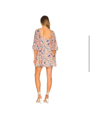 Amanda Uprichard Darling‎ Puff Sleeve Floral Mini Dress M Madagascar Print thumbnail 3