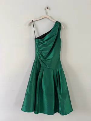 Vintage Scott McClintock Emerald Green One Shoulder Ruched Cocktail‎ Dress thumbnail 3