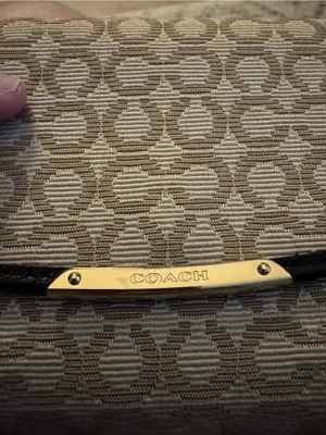 Coach Signature Flap Wallet with Black Trim and Gold Plaque thumbnail 9