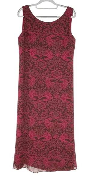 Kay Unger Red Silk Shift Floral Maxi Dress Deep Red Sleeveless V Neck‎ Holiday thumbnail 1