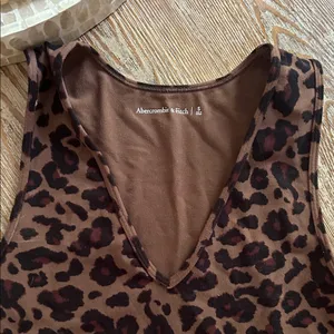 Abercrombie and Fitch Black and Brown Leopard Print Fitted Crop Tank Top thumbnail 2
