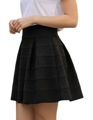 Xhilaration Skater Skirt Womens XS Black Textured Knit Box Pleat Mini Flare‎ thumbnail 1