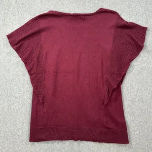LOFT Outlet Burgundy Lace Sleeve Sweater Top Women's Medium Knit Crew Neck thumbnail 7