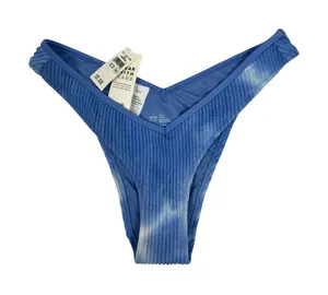Aerie Real Good Cheeky Bikini Bottom Blue Tie Dye Smocked V-Front Swim XS NEW‎ thumbnail 1