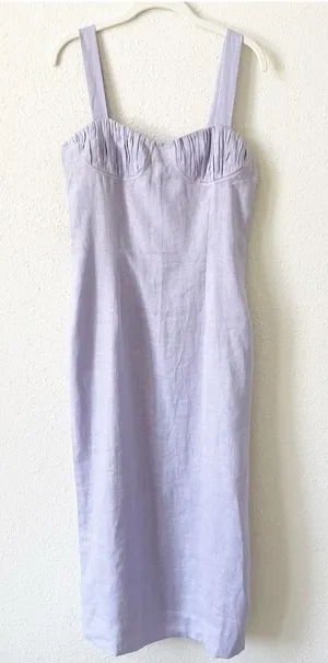 Bhoomi Paris Summer Somewhere 100% Linen Lavender Dress Sz Small Coastal Corset thumbnail 1