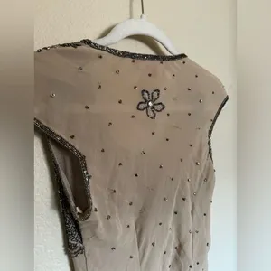 Vintage 90s does 20s Beaded Silk Embroidered Blouse Sz S Cap‎ Sleeve thumbnail 4