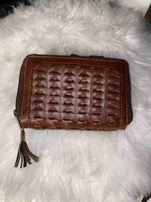 Brown Woven Leather Wallet with Tassel Accent thumbnail 5