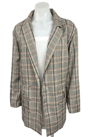 Missguided Multicolor Tan Plaid Double Breasted Mid Length Coat Jacket Size 8 thumbnail 1