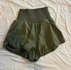 aerie Olive High-Waist Smocked Shorts thumbnail 1