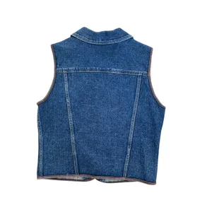 Vintage 90s Liz Claiborne Blue Denim Vest Leather Trimmed M Grunge Preppy Boho thumbnail 2