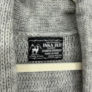 Inka Sur Alpaca‎ Wool Gray Open Front Cardigan Sweater Shawl Collar Made in Peru thumbnail 5