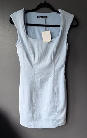 Zara Light Blue Sleeveless Bodycon Dress Size S thumbnail 1
