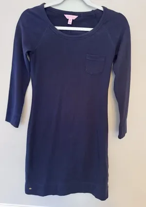 LILLY PULITZER PRESTON True Navy French Terry Shirt Cotton Dress Size XXS thumbnail 1