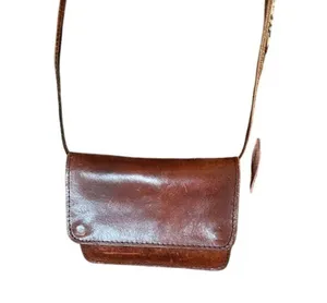Vintage Brown Leather Crossbody Purse Minimalist Bag w/ Zipper & Snap Closure thumbnail 2