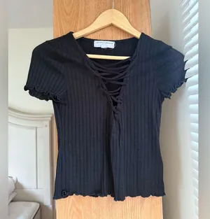 Urban Outfitters Black Ribbed Lace-Up Top thumbnail 1