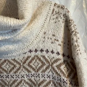 Eddie Bauer‎ Sweater Womens Large Cream Nordic Fair Isle Cottagecore Cowl Neck thumbnail 4