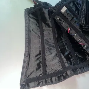 Burlesque Corset Black Satin Lace Up Ribbed Ruffle Fairy thumbnail 8
