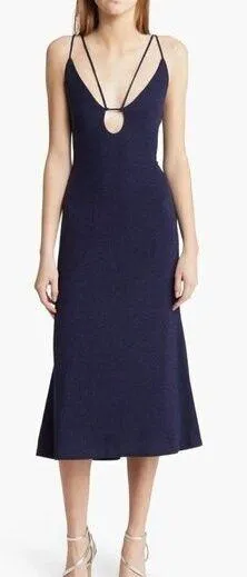 Misha Veronika Strappy Stretch Metallic Midi Dress Nightshade Blue Womens Size 4 thumbnail 1