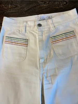 & Other Stories Flare Jeans Women 26 White Embroidered Patch Pockets thumbnail 4