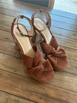 Anthropologie Maeve Suede Knot Platform Brown Heels 10 thumbnail 3