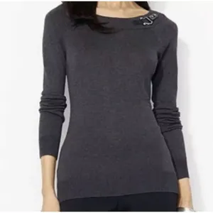 ✨Lauren Ralph Lauren Buckle Boatneck Grey Sz Large Sweater✨ thumbnail 2