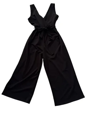 Rolla Coster Black V-Neck Wide-Leg Sleeveless Jumpsuit with Waist Tie thumbnail 1