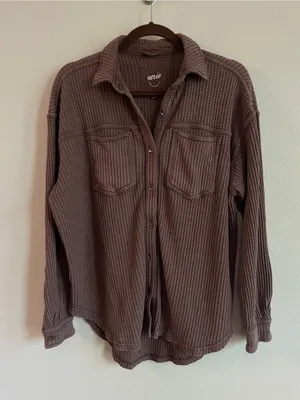 Aerie Canyon Sun Anytime Fave Waffle Shirt Oversized Shacket Size XS thumbnail 2
