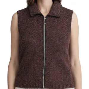Vintage Alps Sweater Vest Marled Wool Knitted Full Zip Collared Brown M thumbnail 1