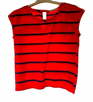 Abercrombie & Fitch Split Back Top - Size S- Red/Orange with Navy Stripes thumbnail 1
