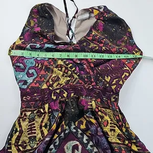 Addie Multicolor Vibrant Open Back Lace Up‎ V-Neck Sleeveless Midi Dress Size S thumbnail 7