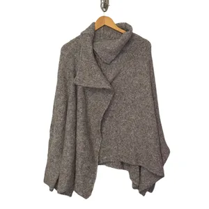 FP‎ One Free People Oversized Knit Drape Collar Poncho Cape XS/S Gray thumbnail 2