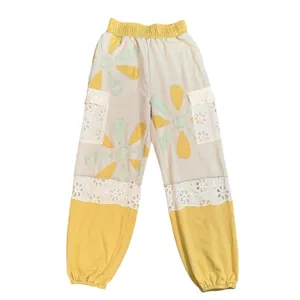Oli & Hali Jogger Pants Women Small Yellow Patchwork Floral Eyelet Lace MB2170 thumbnail 4