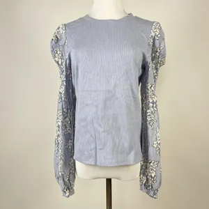 NWOT Anthropologie DOLAN Lace Puff-Sleeve Top Blue Size L Long sleeve thumbnail 6