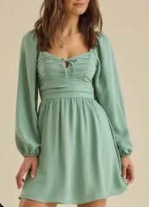 Altar’d State Bennett Babydoll Mini Dress NWT Sage Green Puff Sleeve M thumbnail 1