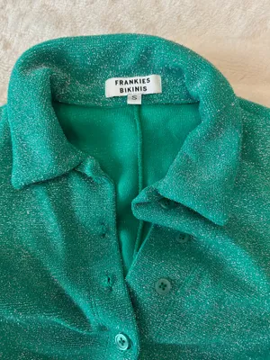 Frankie’s Bikinis Green Shimmer Romper Cover Up Size Small thumbnail 2