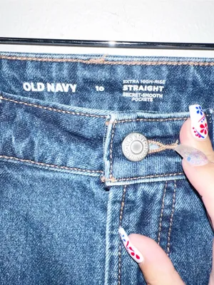 Old Navy Dark Blue Straight Extra High-Rise Studded Jeans thumbnail 5