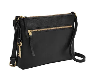 Fossil EW Fiona Crossbody Pebbled Leather Black Cognac Small Pockets Travel thumbnail 4