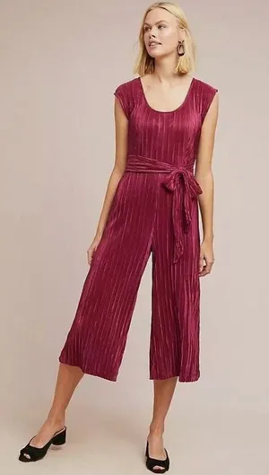 Anthropologie Maeve Burgundy Purple-Pink Ribbed Sonata Wide-leg Jumpsuit 6 thumbnail 1