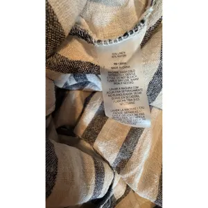 Milano Womens Linen Blend Striped Button Down Shirt Neutral Long Sleeve Size M thumbnail 7