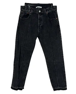 Pacsun SZ 30 Vintage Loose Crop Jeans Button-Fly Hi-Rise Seamed Leg Frayed Black thumbnail 1