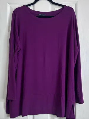 Eileen Fisher Plum Long Sleeve Relaxed Tee Women’s Size XL thumbnail 6